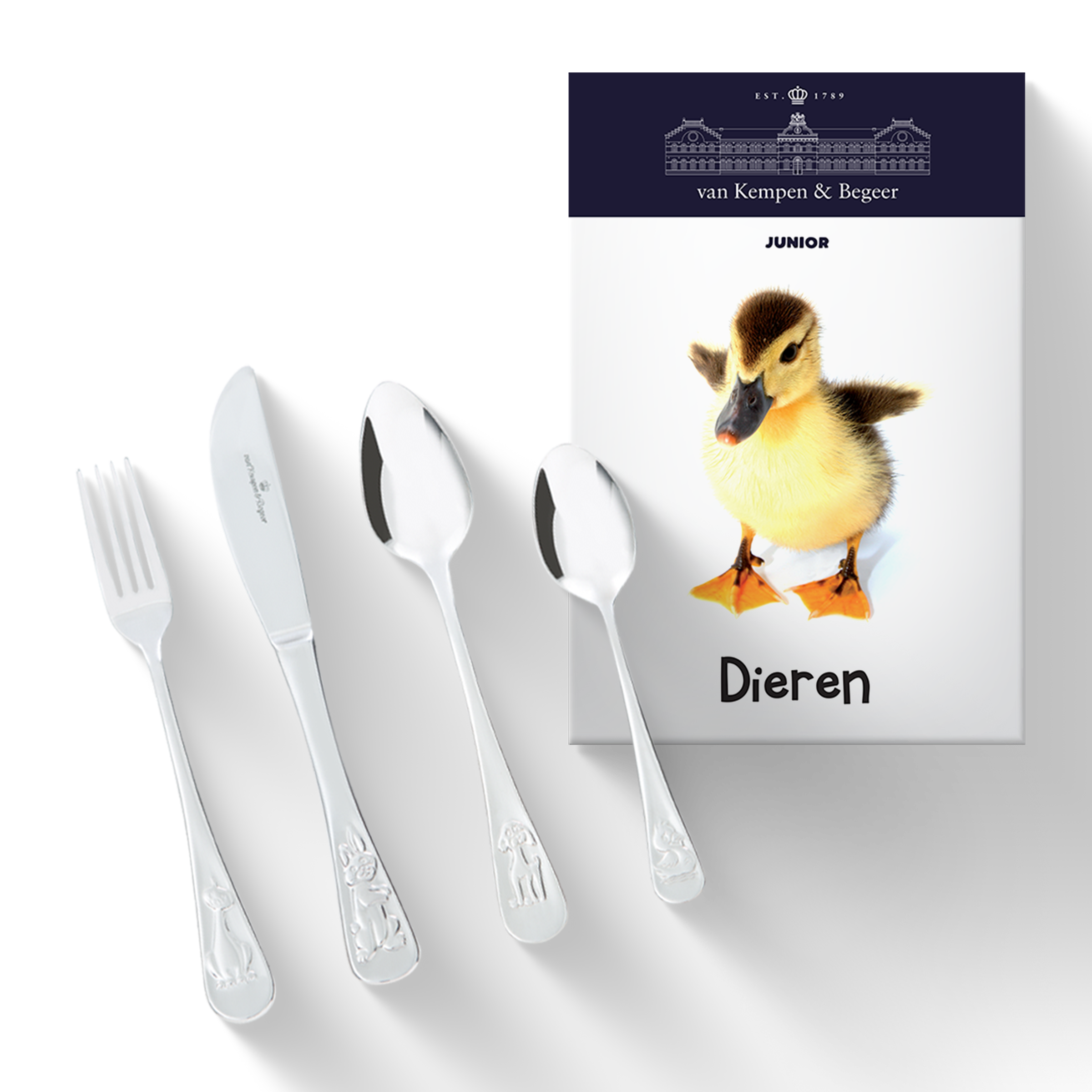 Kinderbestek met 4 diertjes