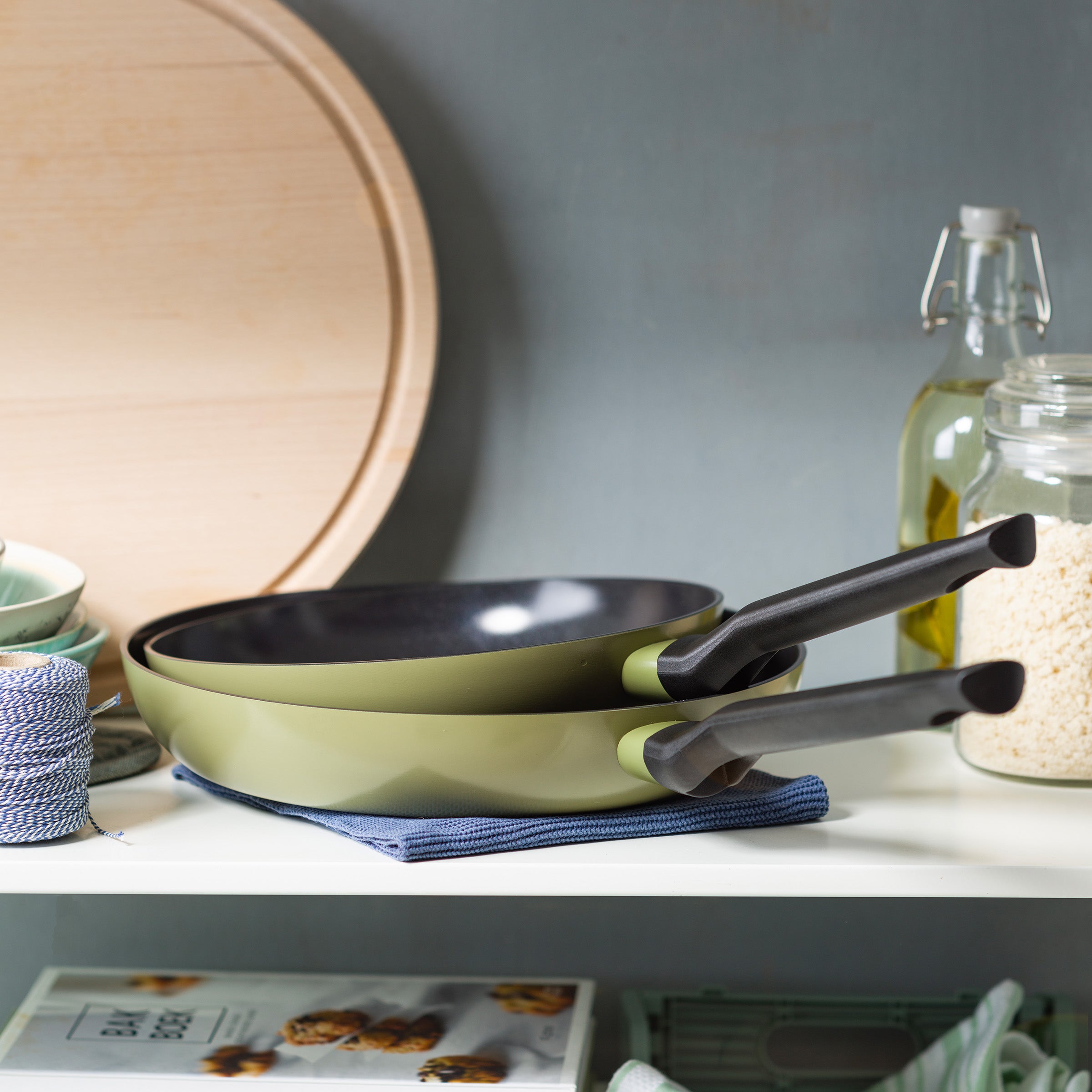 Enjoy 3-delig pannenset Olive Green met wok