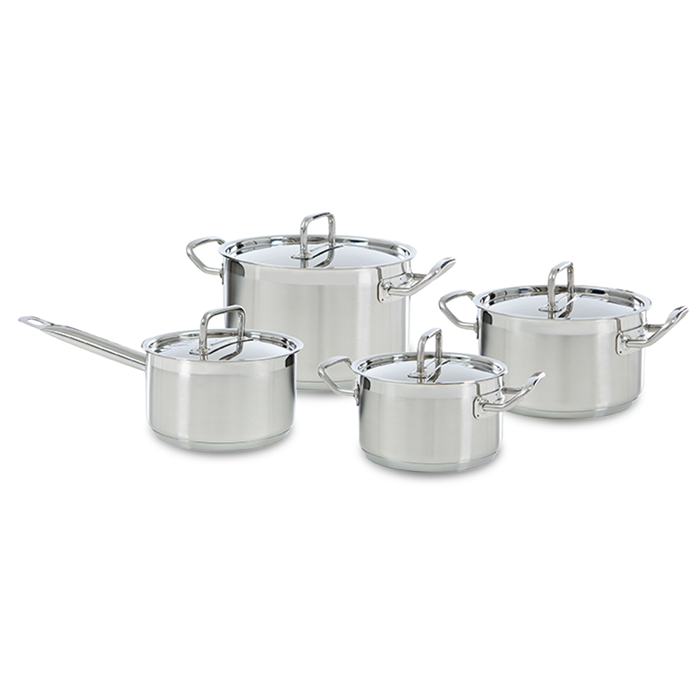 Precision pannenset 4-delig zilver vooraanzicht