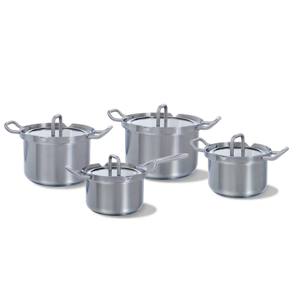 Q-linair Master Glas pannenset 4-delig zilver vooraanzicht