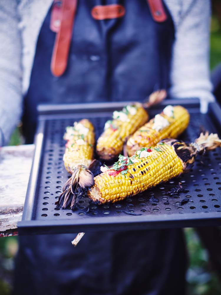 Black Steel BBQ grillplaat 44x32 cm met maïs