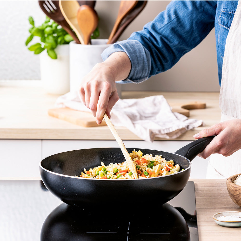 Brilliant wok 28 cm zwart met wokgerecht