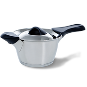 Q-linair Classic steelpan 16 cm met deksel zilver vooraanzicht