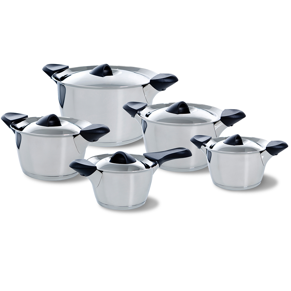 Q-linair Classic pannenset 5-delig zilver vooraanzicht