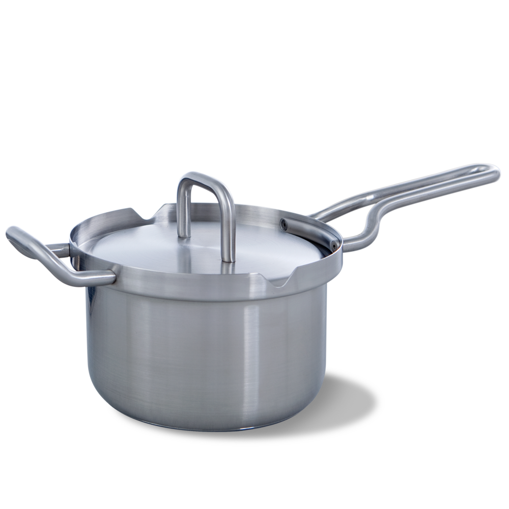 Q-linair Master steelpan 16 cm met deksel zilver zijnaanzicht