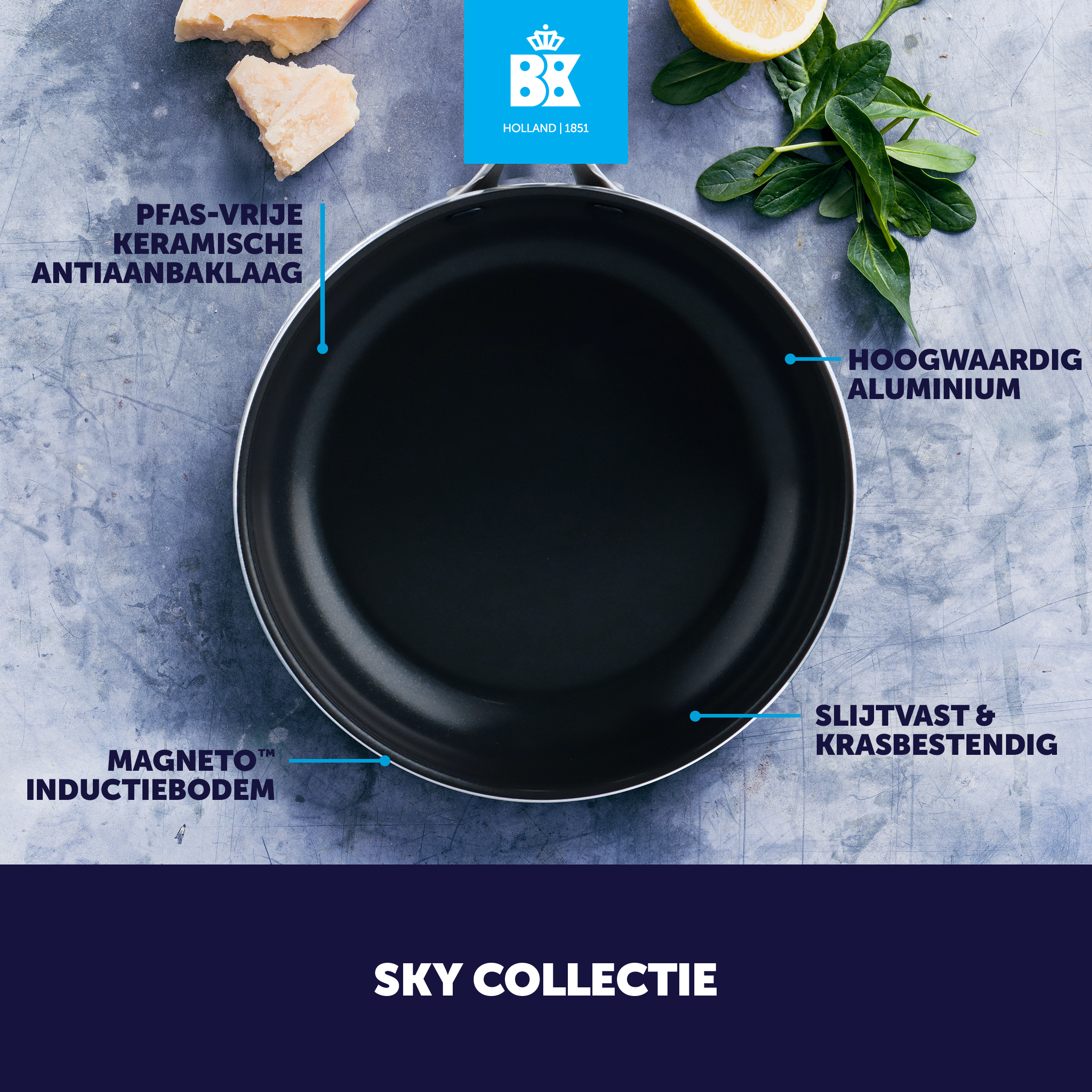 Sky blue 3-delige pannenset + Panbeschermers