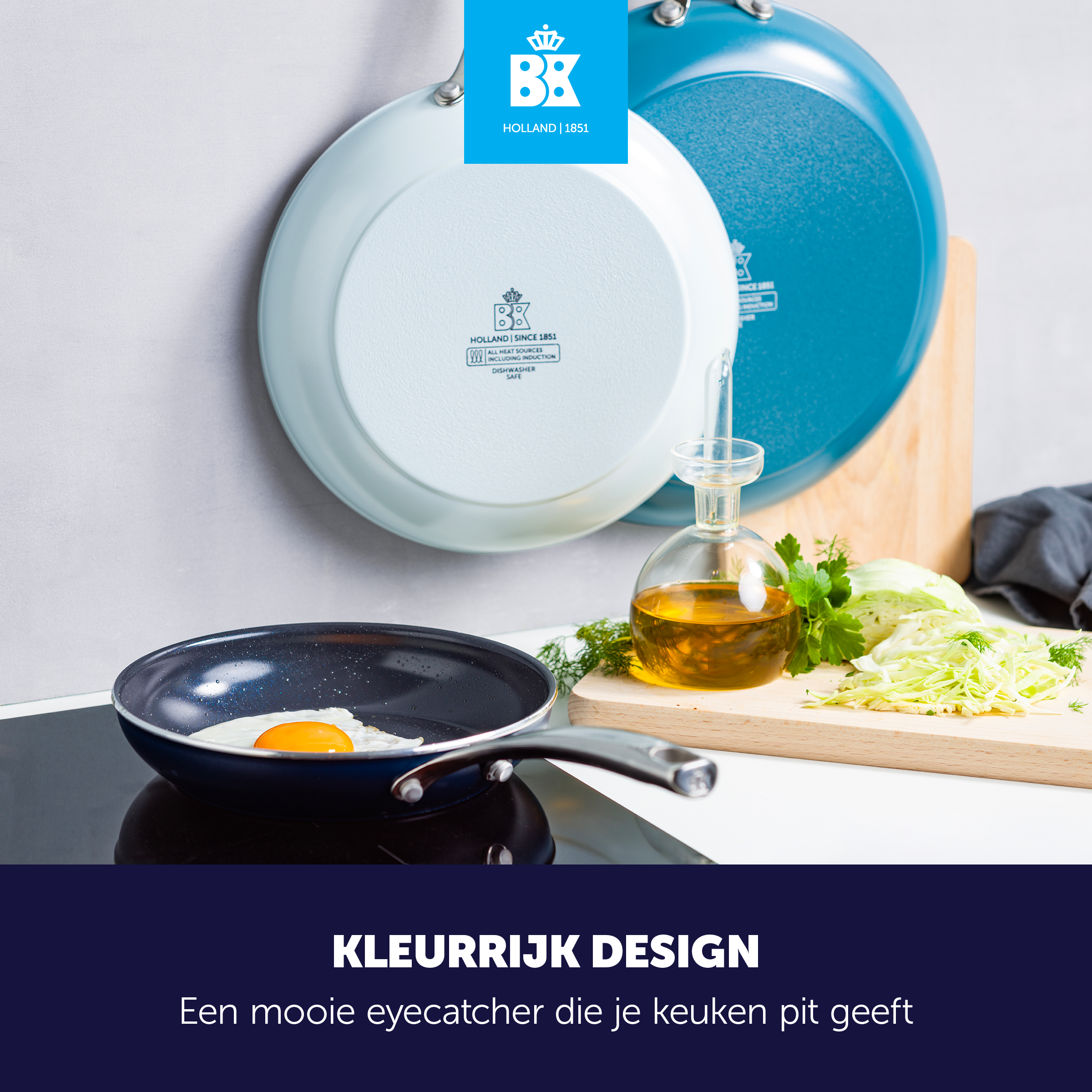 Sky blue 3-delige pannenset + Braadpan Blue + Panbeschermers