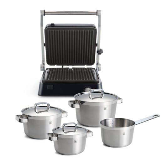 Combi Deal: Connect Contactgrill + Conical Profi 4-delige Pannenset