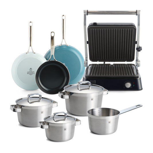 Combi Deal: Sky 3-delige Pannenset + Connect Contactgrill + Conical Profi 4-delige Pannenset