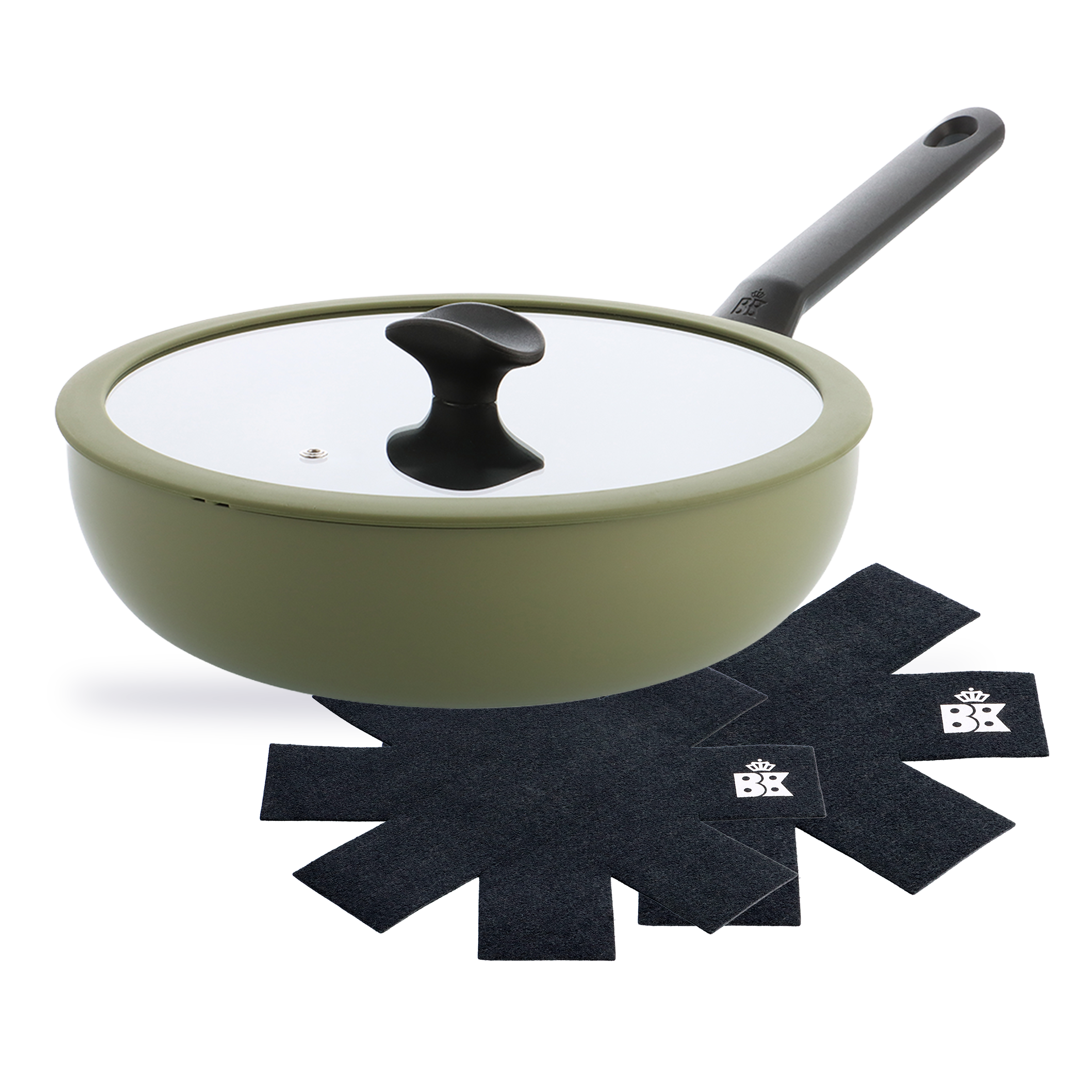 Enjoy wok Olive Green 28 cm + Panbeschermers