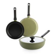 Enjoy 3-delig pannenset Olive Green met wok