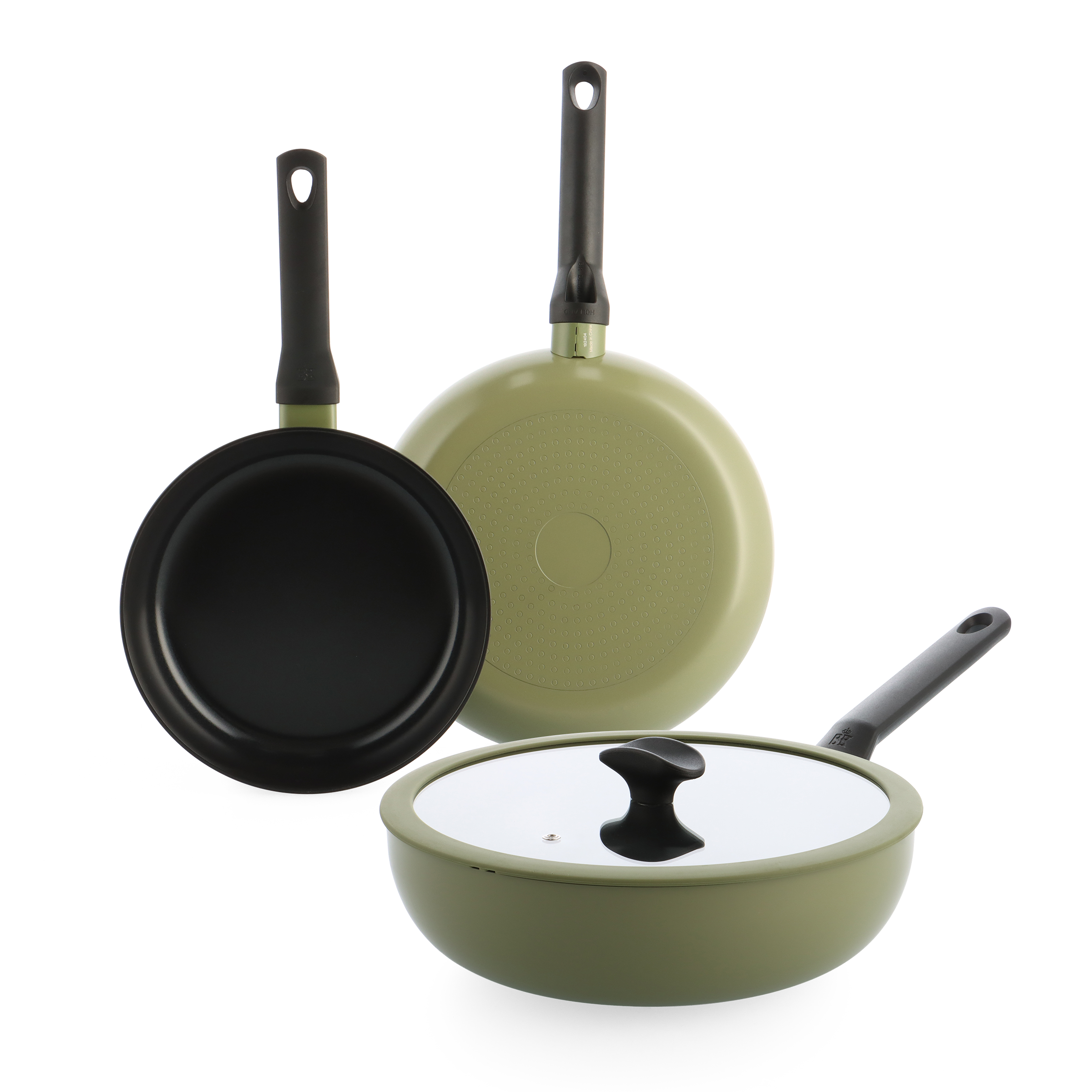 Enjoy 3-delig pannenset Olijfgroen met wok