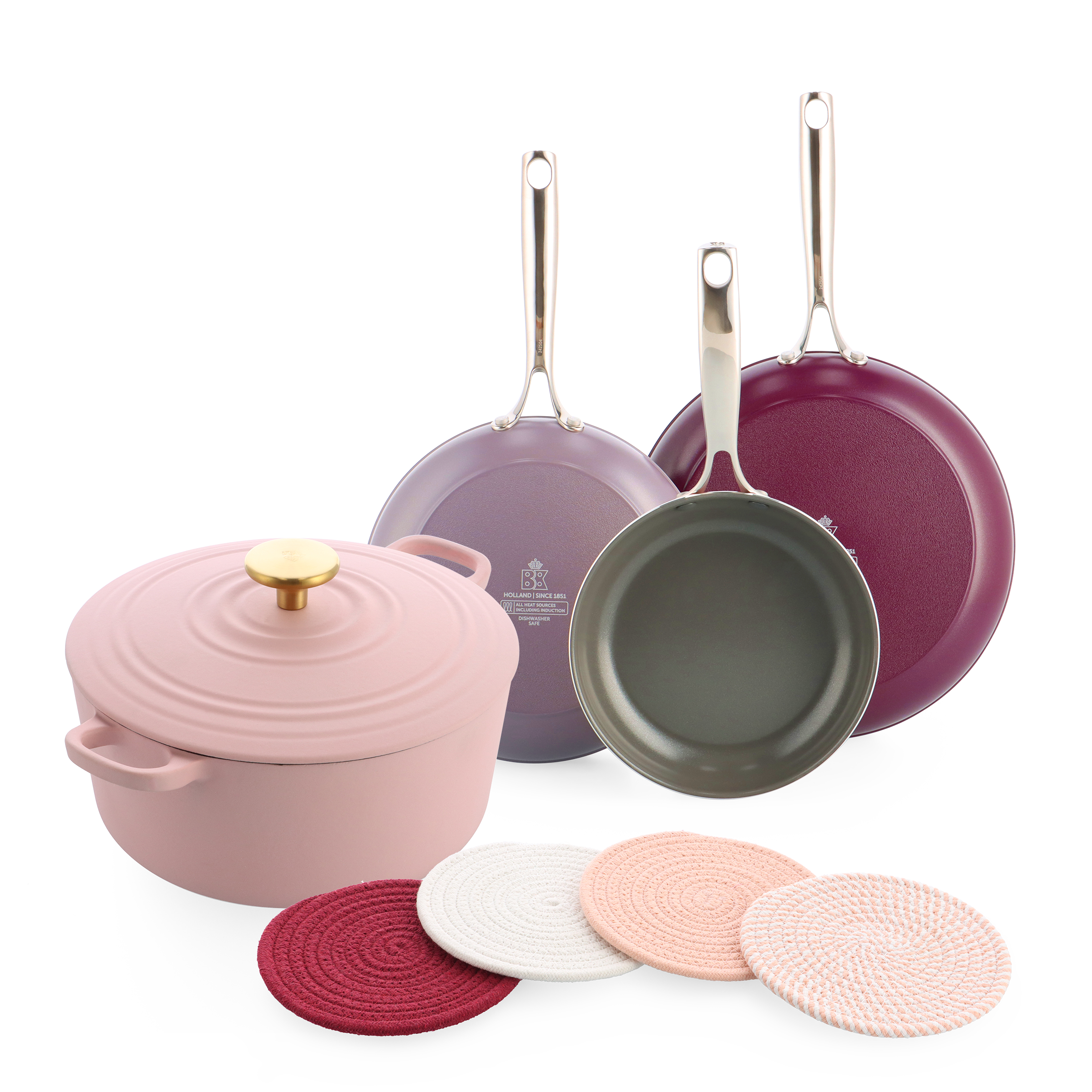 Sky Violet + Bourgogne Pink + onderzetters Pink Ribbon