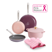 Sky Violet 3-delige Koekenpannenset + Bourgogne Braadpan 24 cm + Ovenwanten