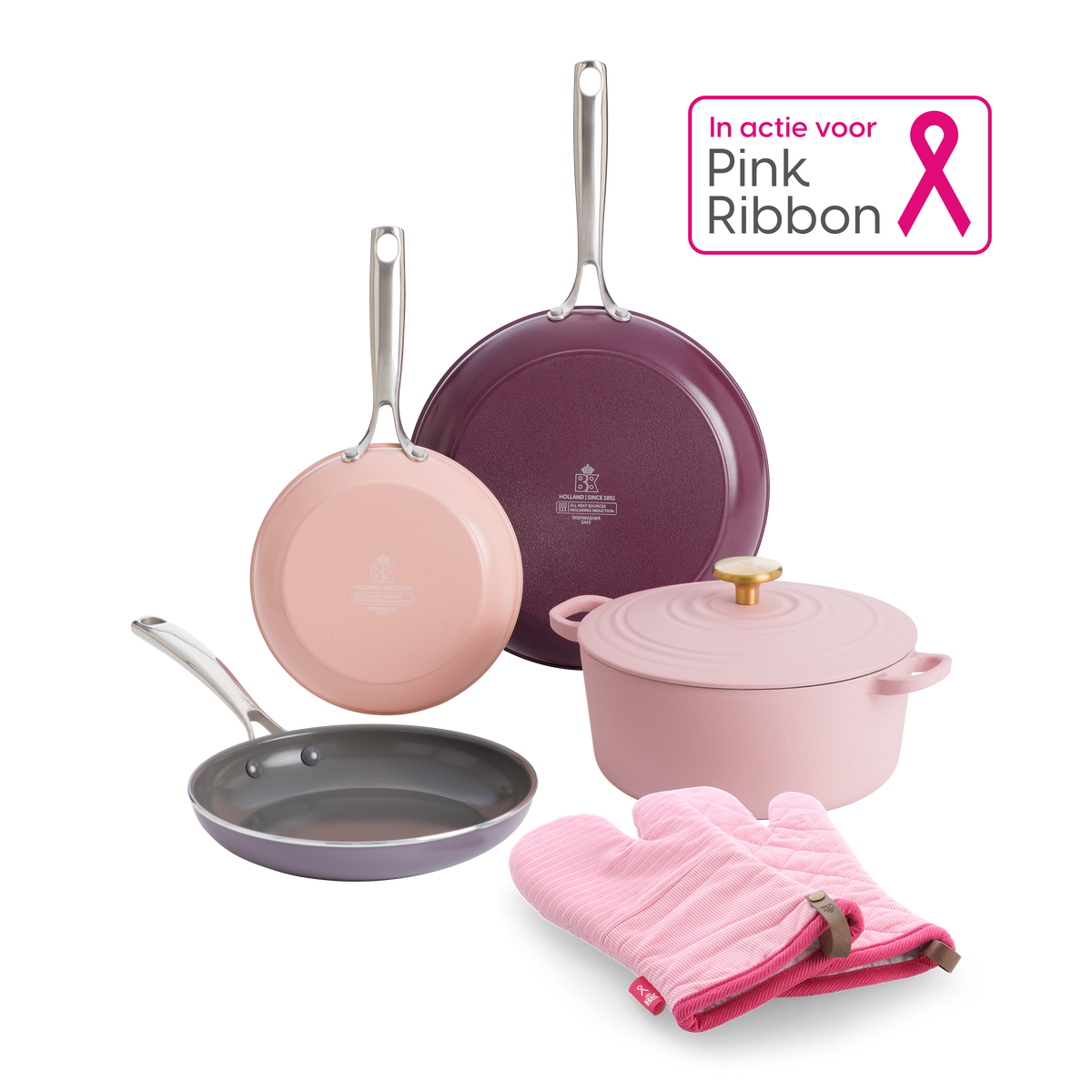 Sky Violet 3-delige Koekenpannenset + Bourgogne Braadpan 24 cm + Ovenwanten