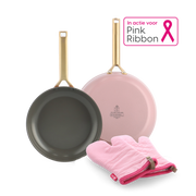 Sublime 2-delige koekenpannenset Blush Pink 24 cm + 28 cm en ovenwanten