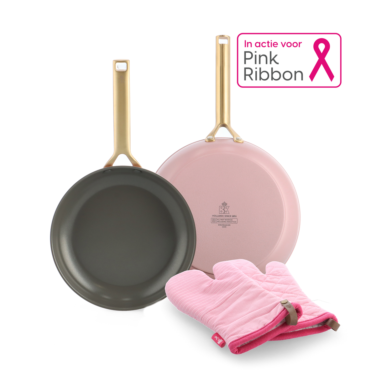 Sublime 2-delige koekenpannenset Blush Pink 24 cm + 28 cm en ovenwanten