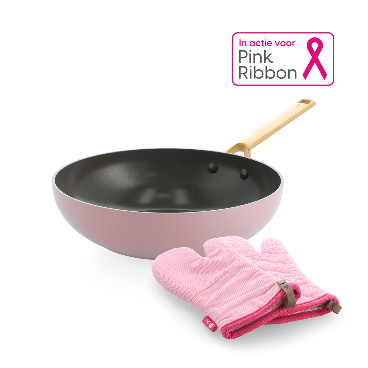 Sublime Blush Pink Wok 28cm en ovenwanten