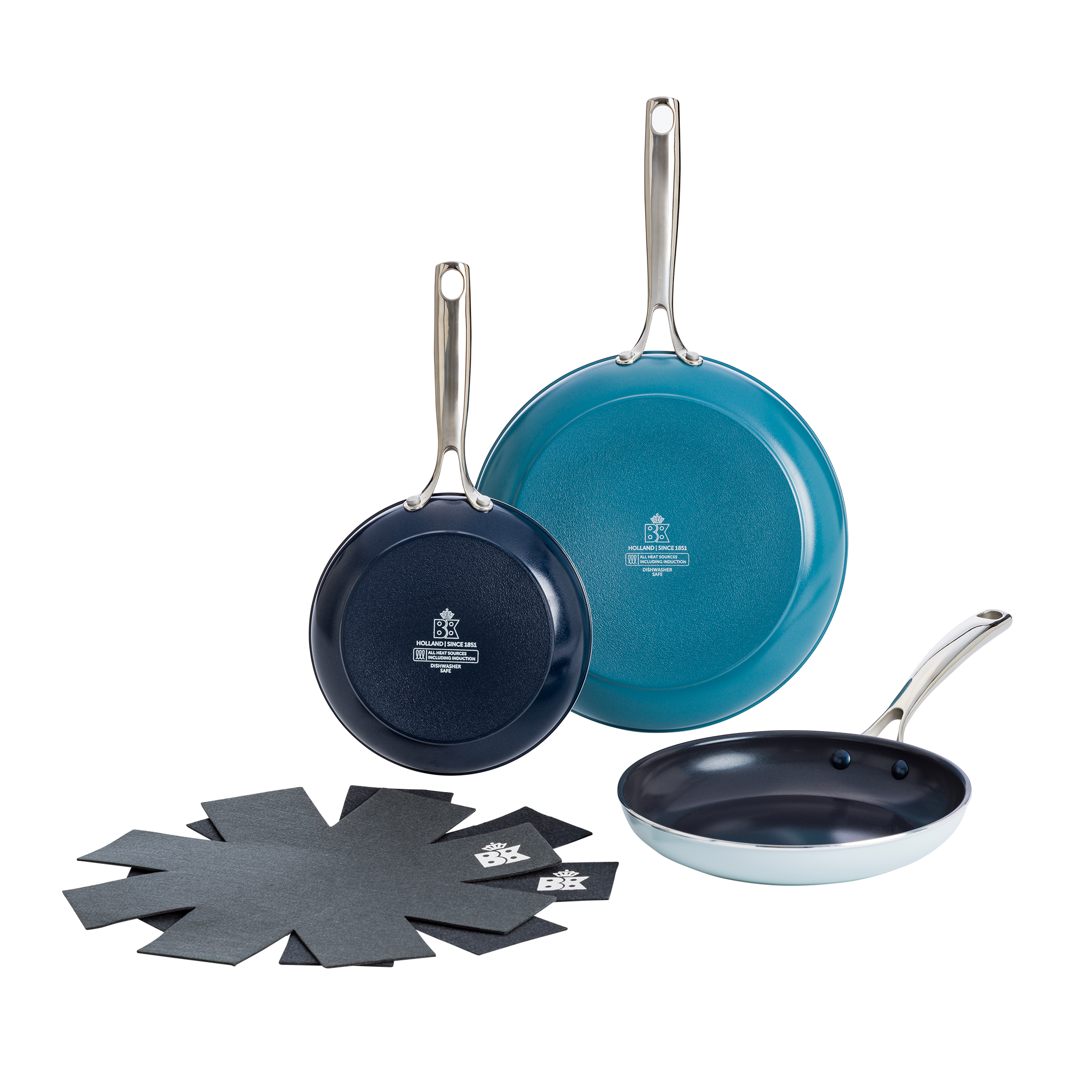 Sky blue 3-delige pannenset + Panbeschermers
