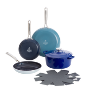 Sky blue 3-delige pannenset + Braadpan Blue + Panbeschermers
