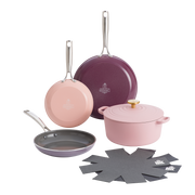 Sky Violet 3-delige koekenpannenset + Braadpan + 2 Panbeschermers