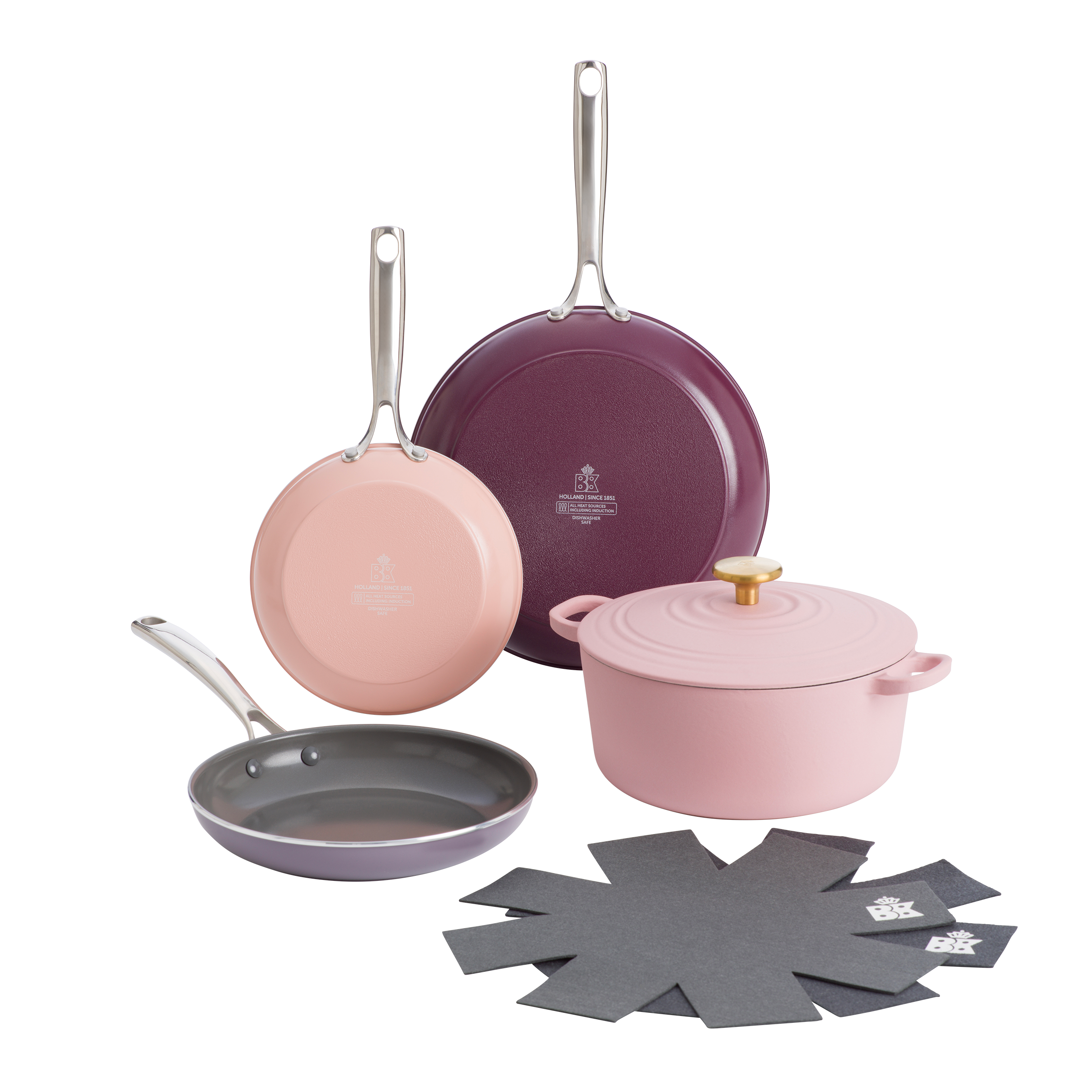 Sky Violet 3-delige koekenpannenset + Braadpan + 2 Panbeschermers