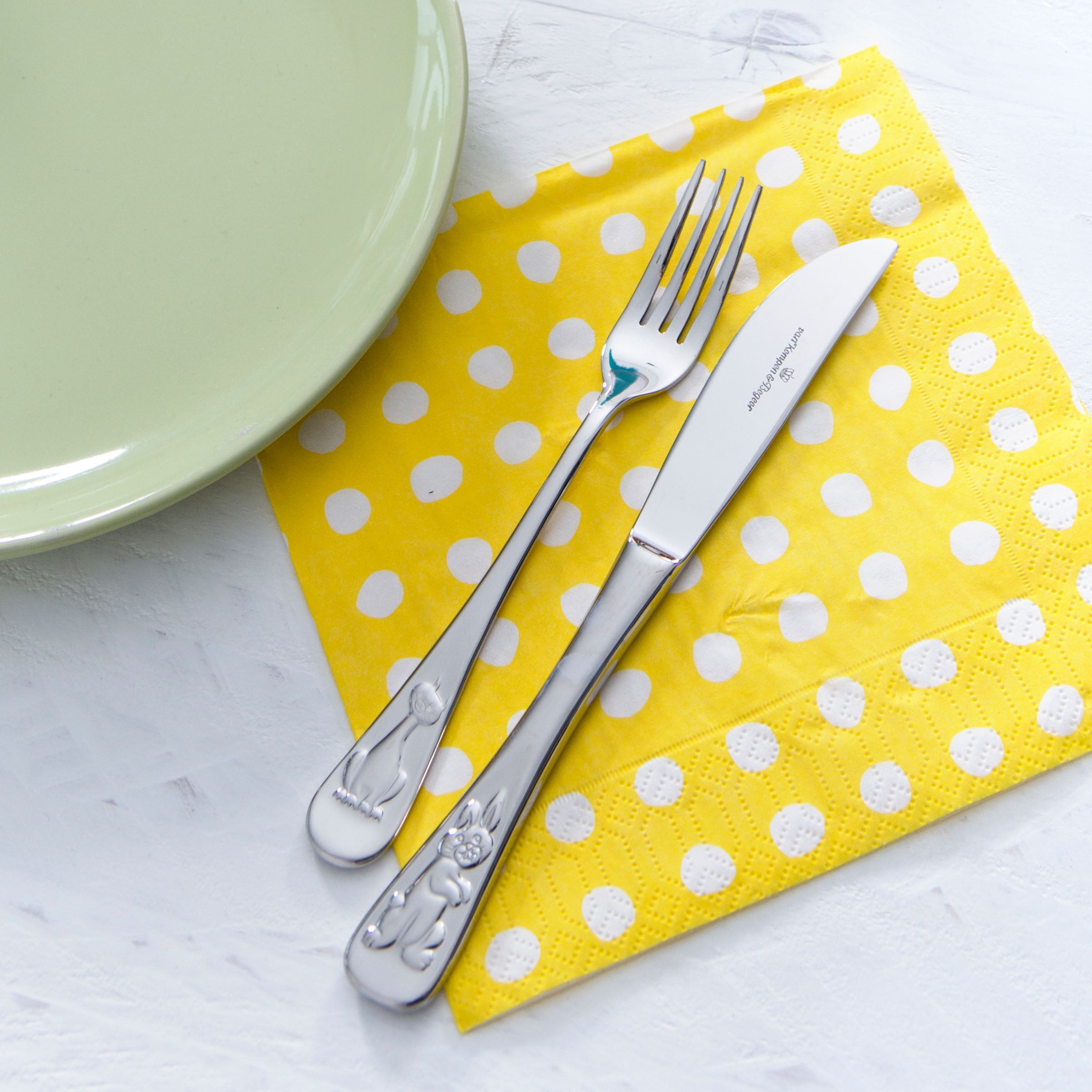 Kinderbestek met 4 diertjes