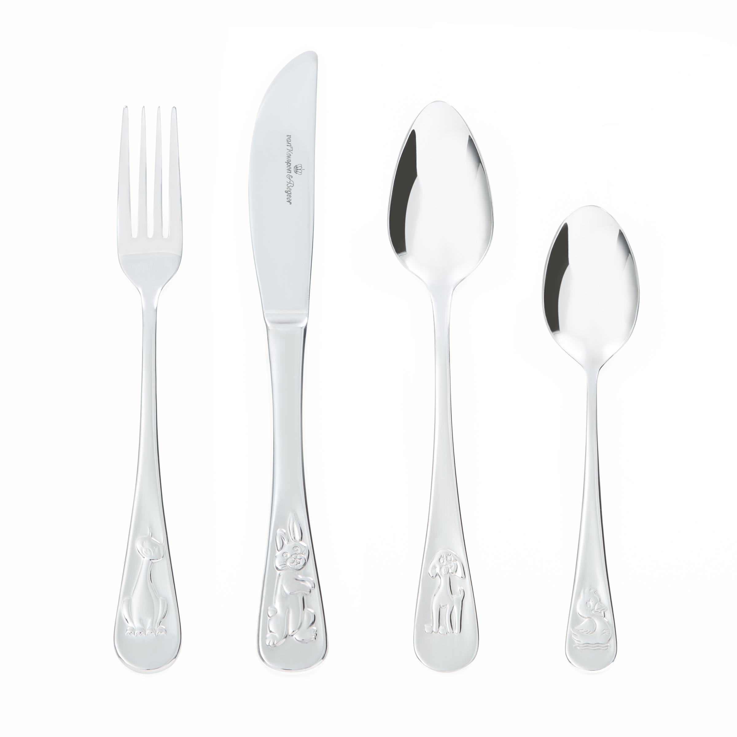 Kinderbestek met 4 diertjes