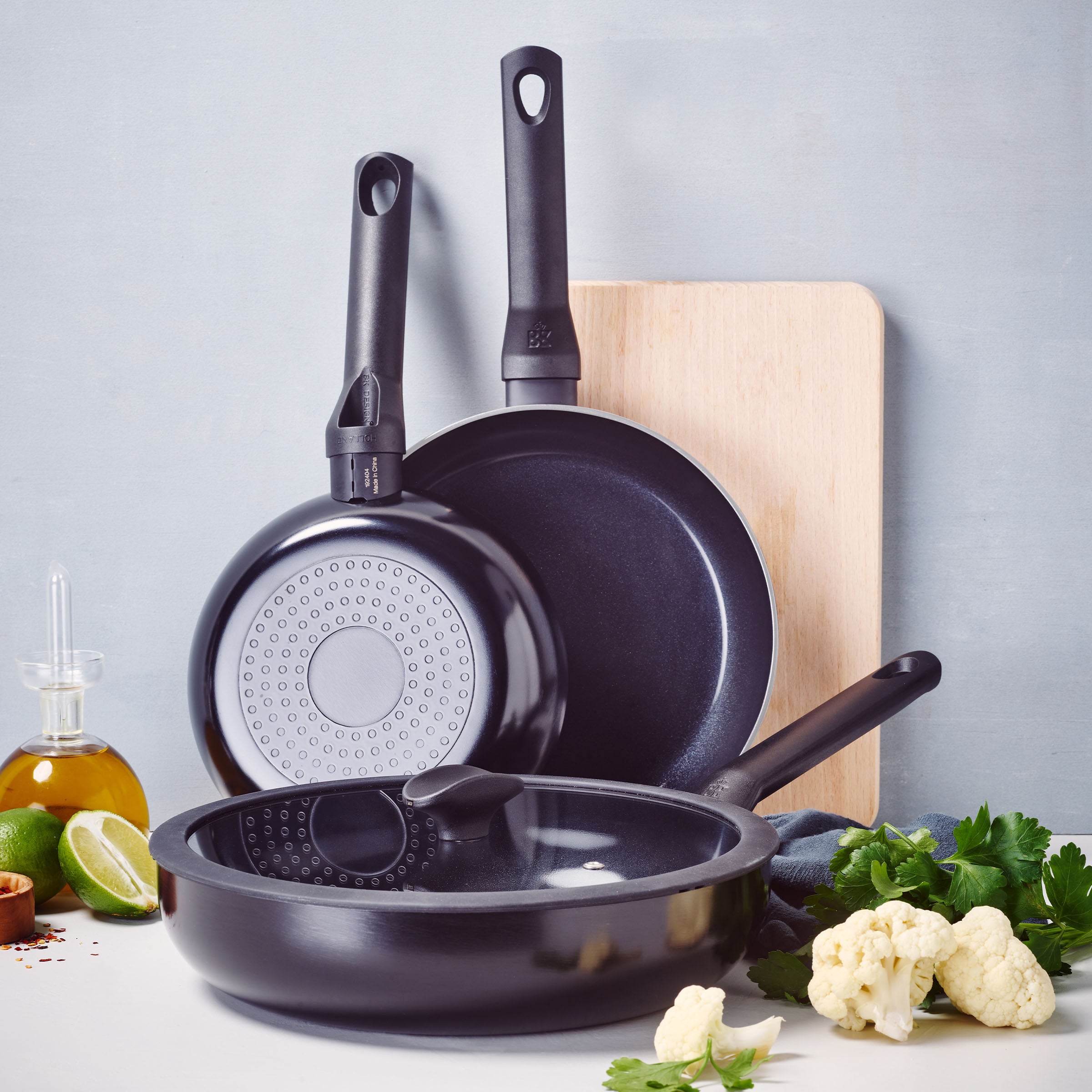 Enjoy 3-delig pannenset Black met hapjespan