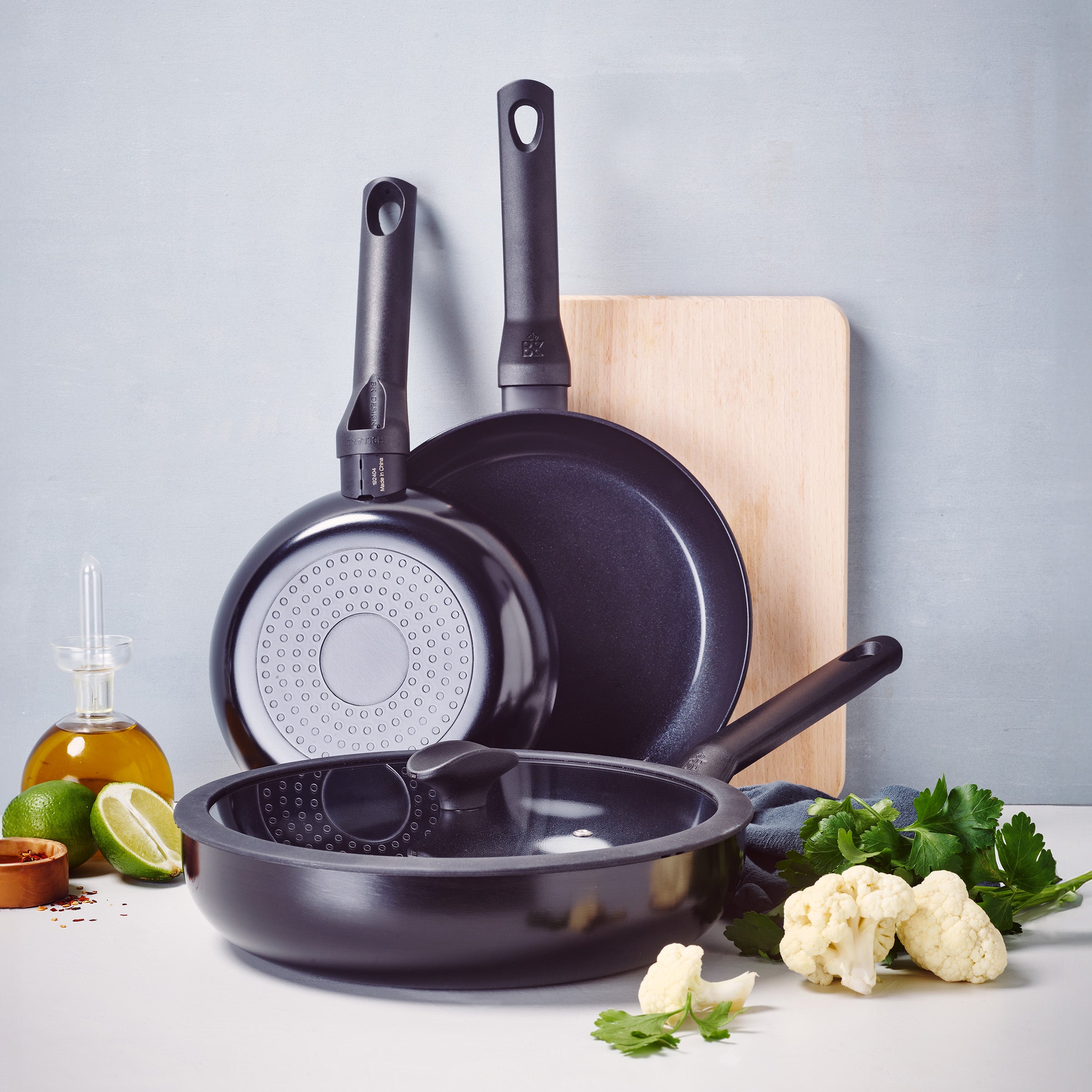 Enjoy 3-delig pannenset Zwart met hapjespan