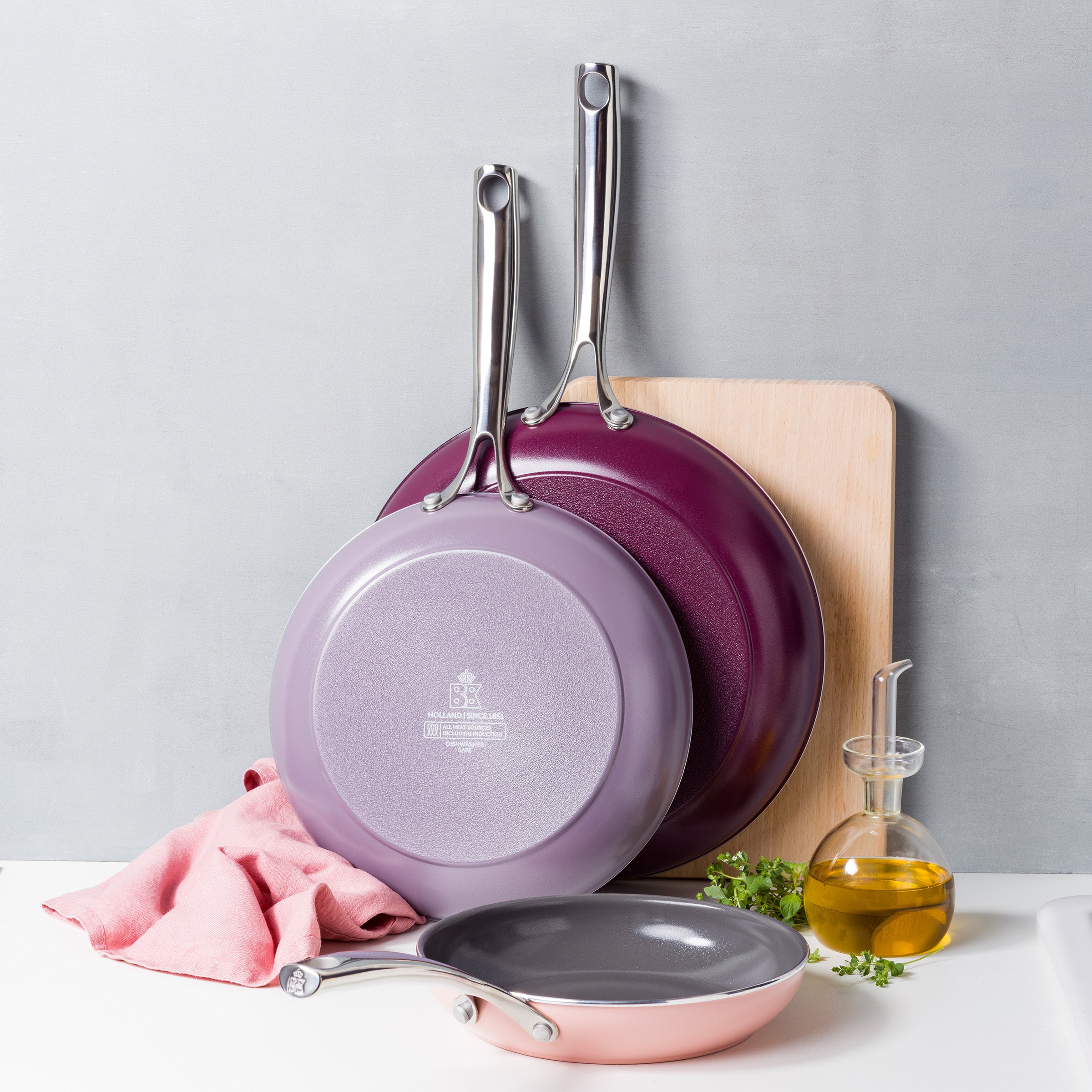 Sky Violet 3-delige koekenpannenset + Braadpan + 2 Panbeschermers