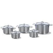 Gastronome pannenset 5-delig zilver, vooraanzicht