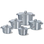 Conical+ pannenset 5-delig zilver vooraanzicht