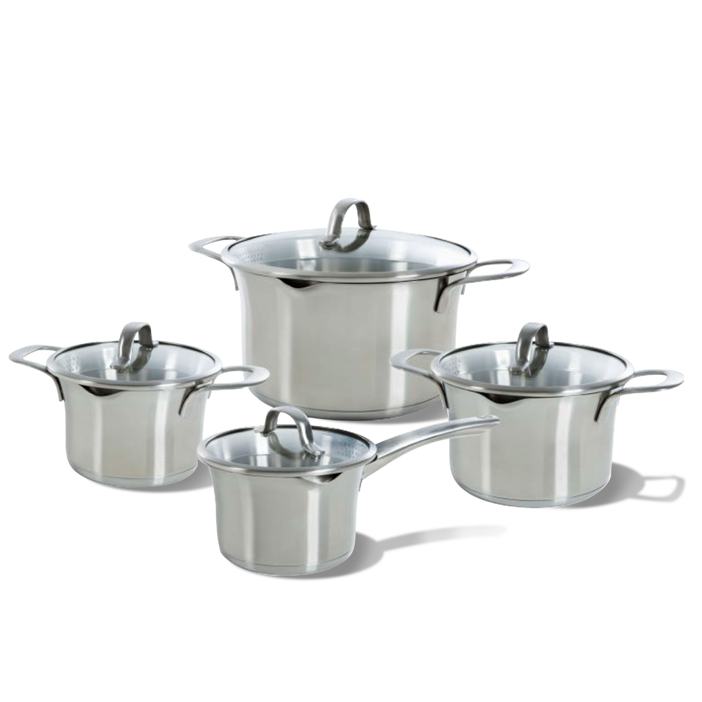 Wave pannenset 4-delig zilver vooraanzicht