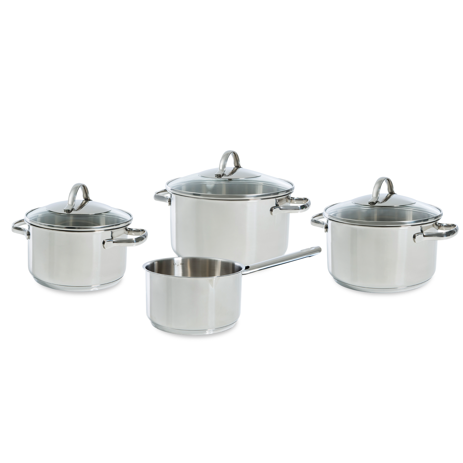 Essentials pannenset 4-delig zilver vooraanzicht