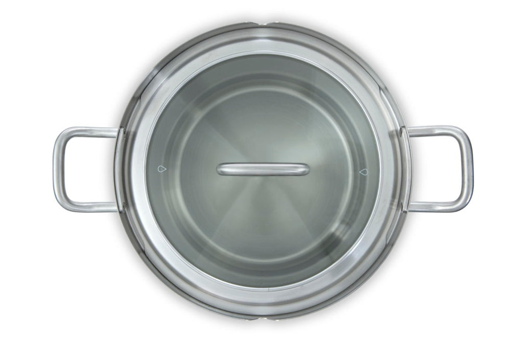 Q-linair Master Glas soeppan 24 cm 7 liter zilver bovenaanzicht