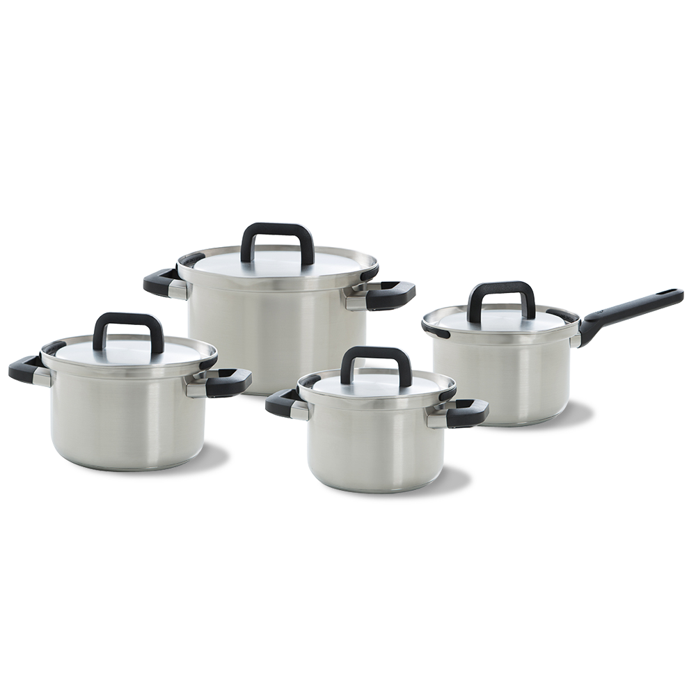 Flow Cool pannenset 4-delig zilver, vooraanzicht