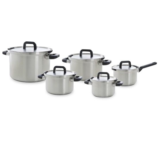 Flow Cool pannenset 5-delig zilver vooraanzicht
