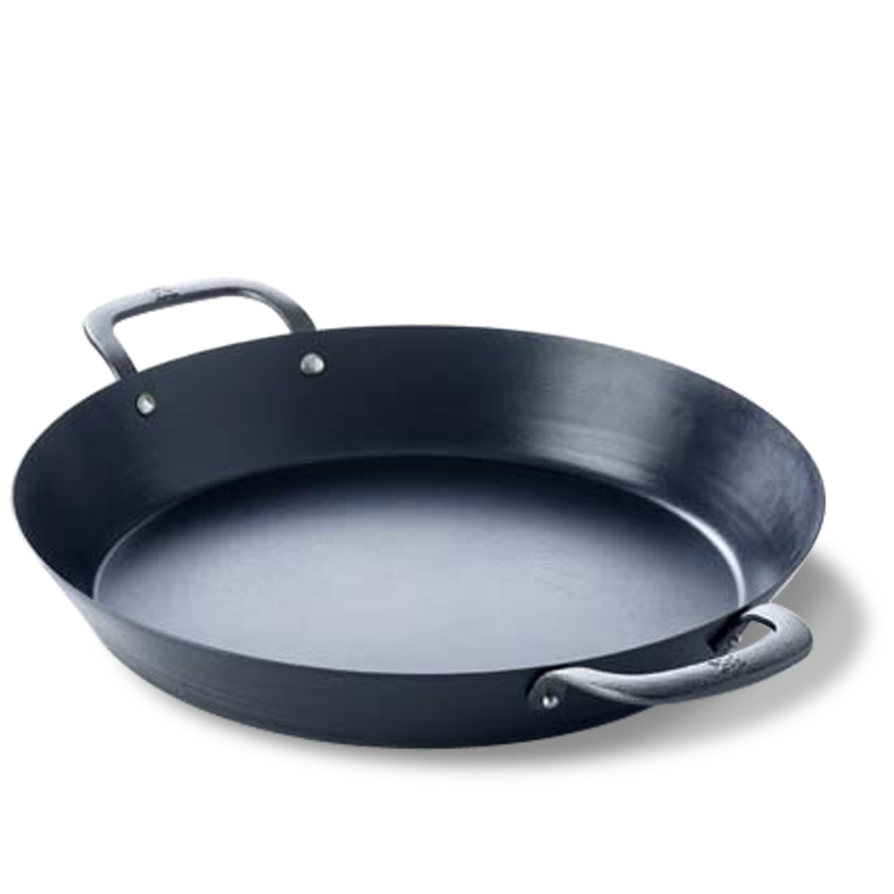 Black Steel paellapan 38 cm zwart zijaanzicht