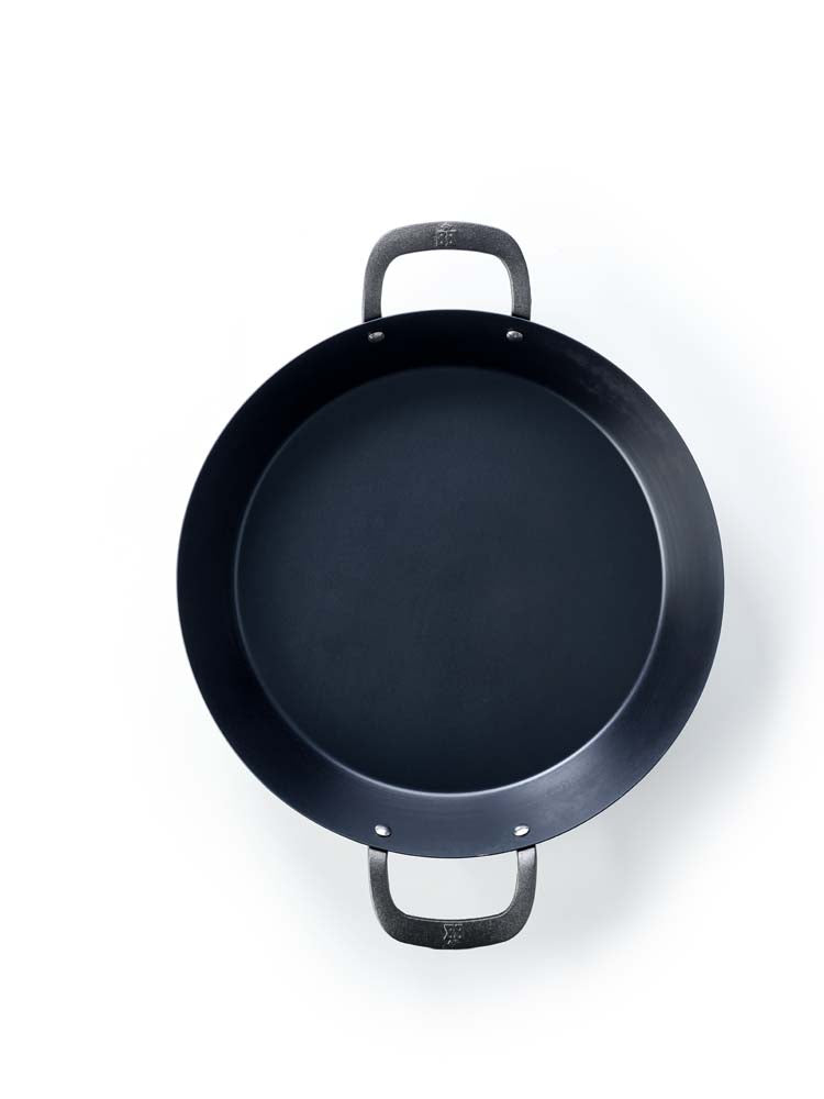 Black Steel paellapan 38 cm zwart bovenaanzicht