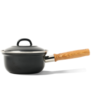 Indigo steelpan met deksel 16 cm zwart zijaanzicht