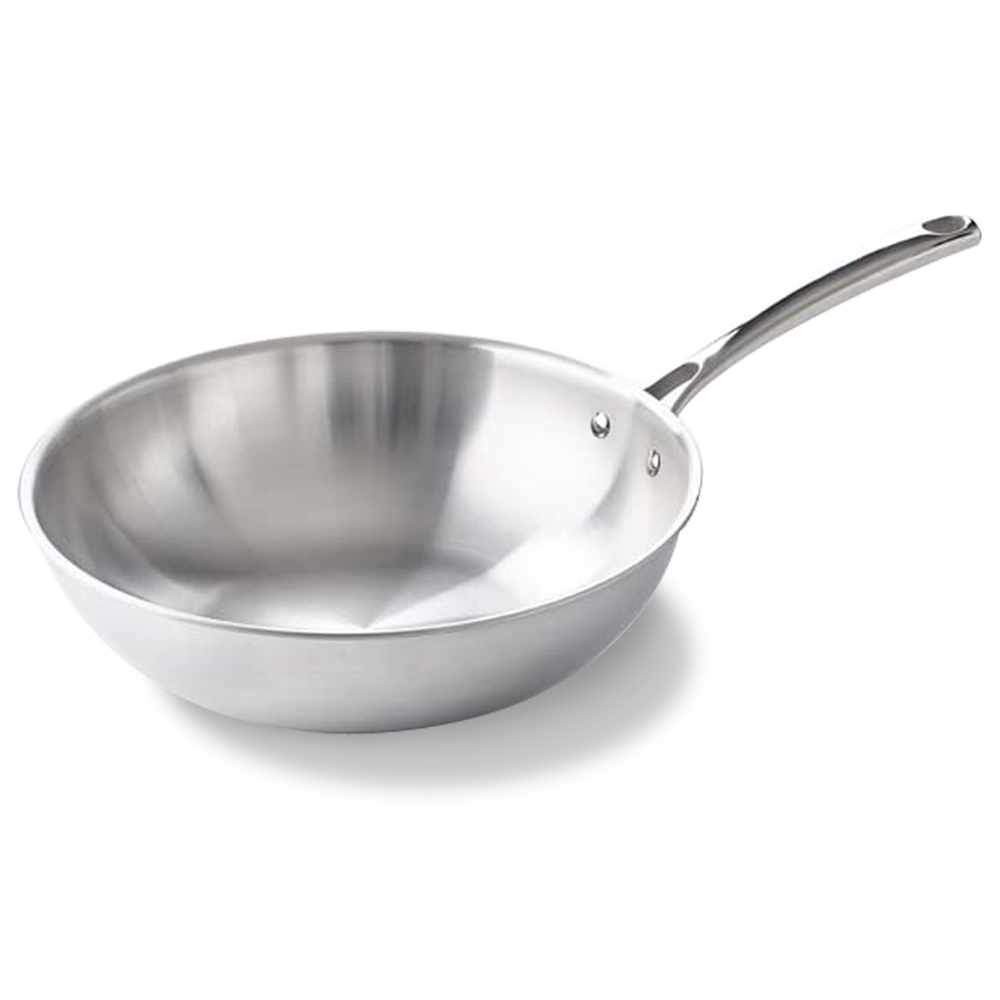 Superior Tri-Ply wok 30 cm zilver vooraanzicht