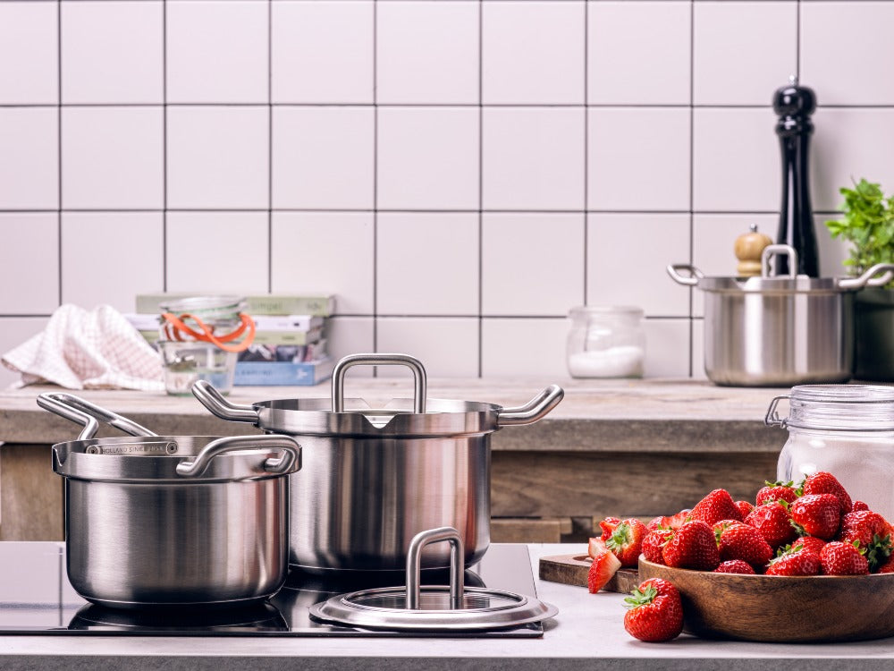 Q-linair Master Glas pannenset 4-delig zilver met aardbeien