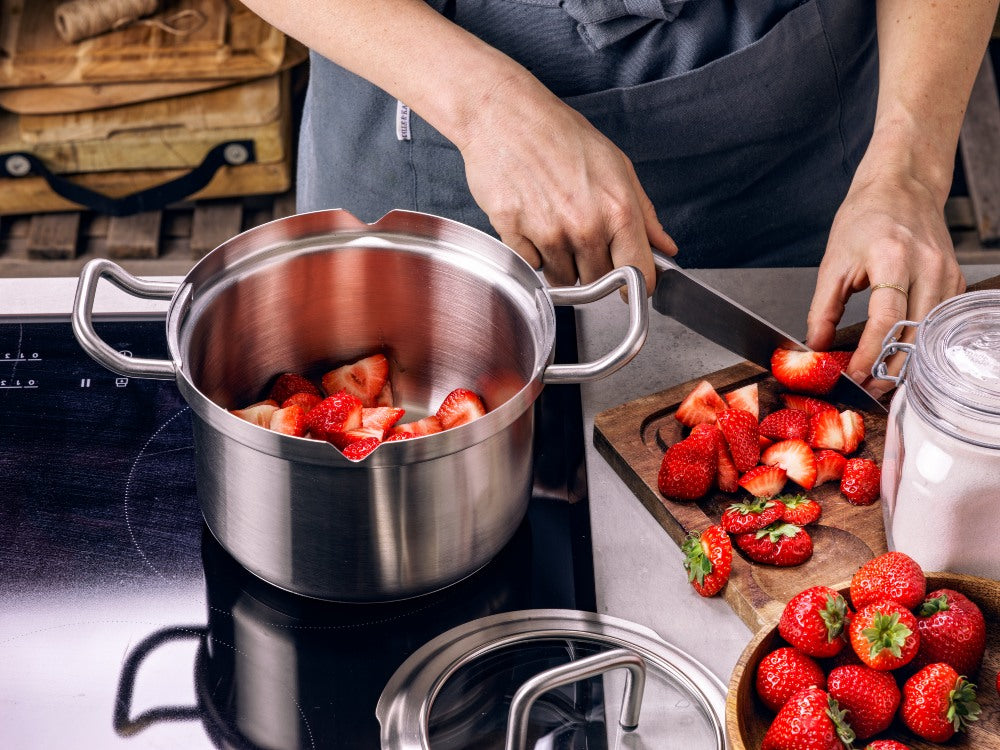 Q-linair Master Glas pannenset 5-delig zilver met aardbeien