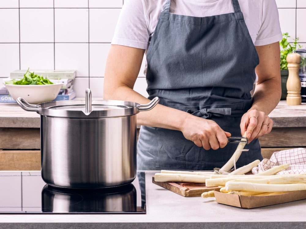 Q-linair Master Glas soeppan 24 cm 7 liter zilver met asperges