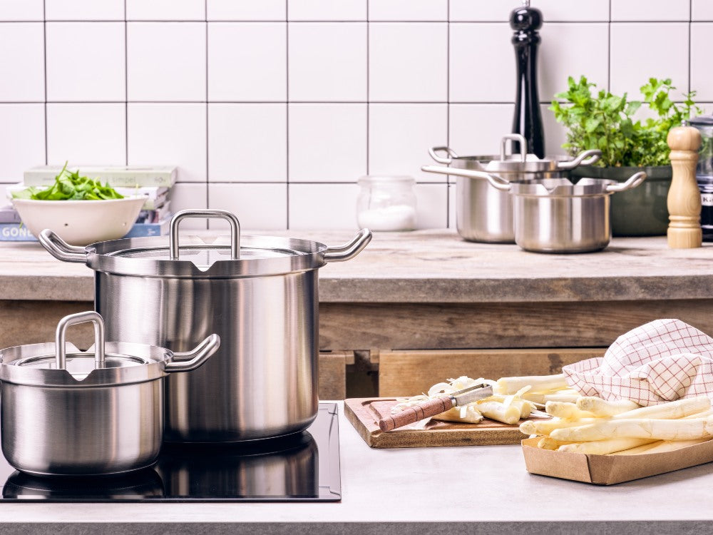 Q-linair Master Glas pannenset 5-delig zilver in keuken