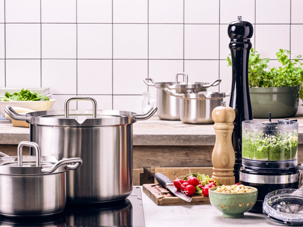 Q-linair Master Glas soeppan 24 cm 7 liter zilver met radijzen