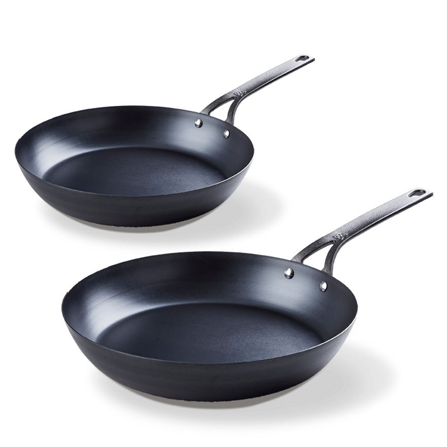 Black Steel koekenpannenset 20 en 28 cm zwart zijaanzicht 