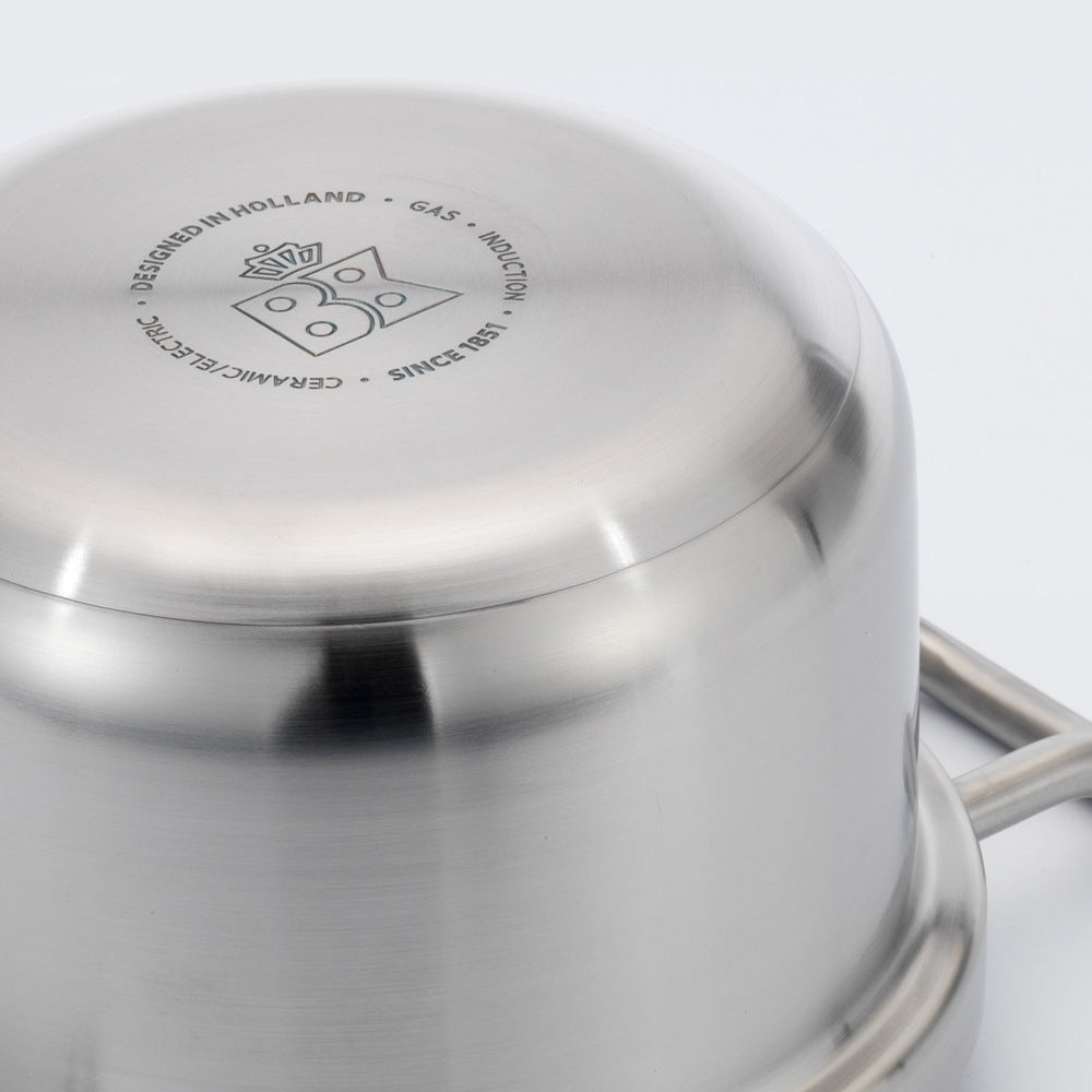 Q-linair Master Glas soeppan 24 cm 7 liter zilver onderaanzicht