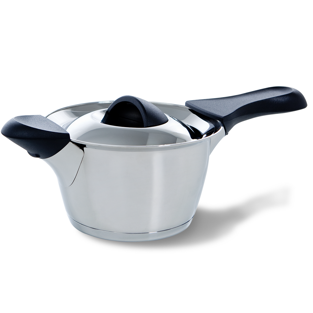 Q-linair Classic steelpan 16 cm met deksel zilver vooraanzicht